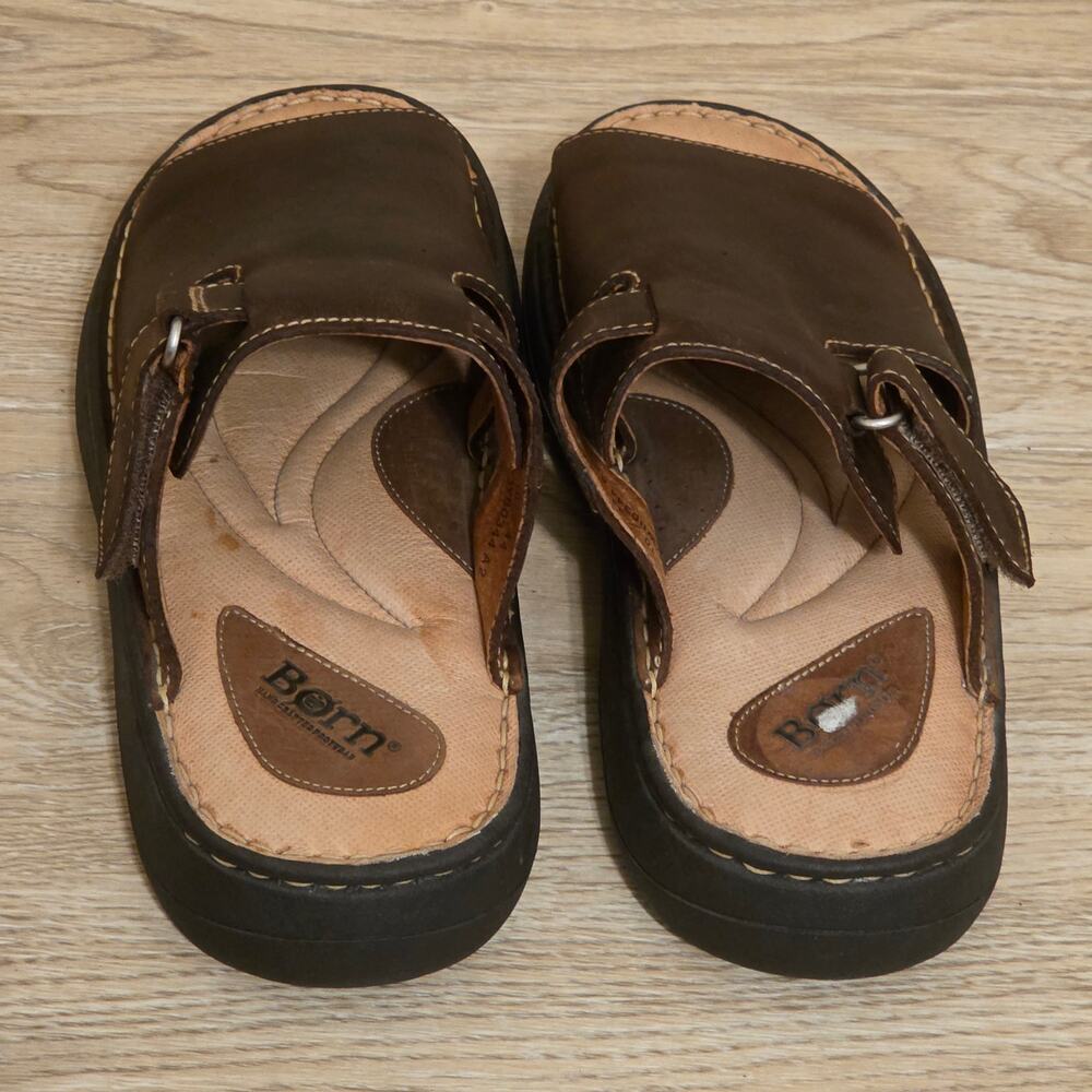 Born Mens Brown Leather Slip On Open Toe Sandals Size 10 / 44 Slides - Picture 5 of 10